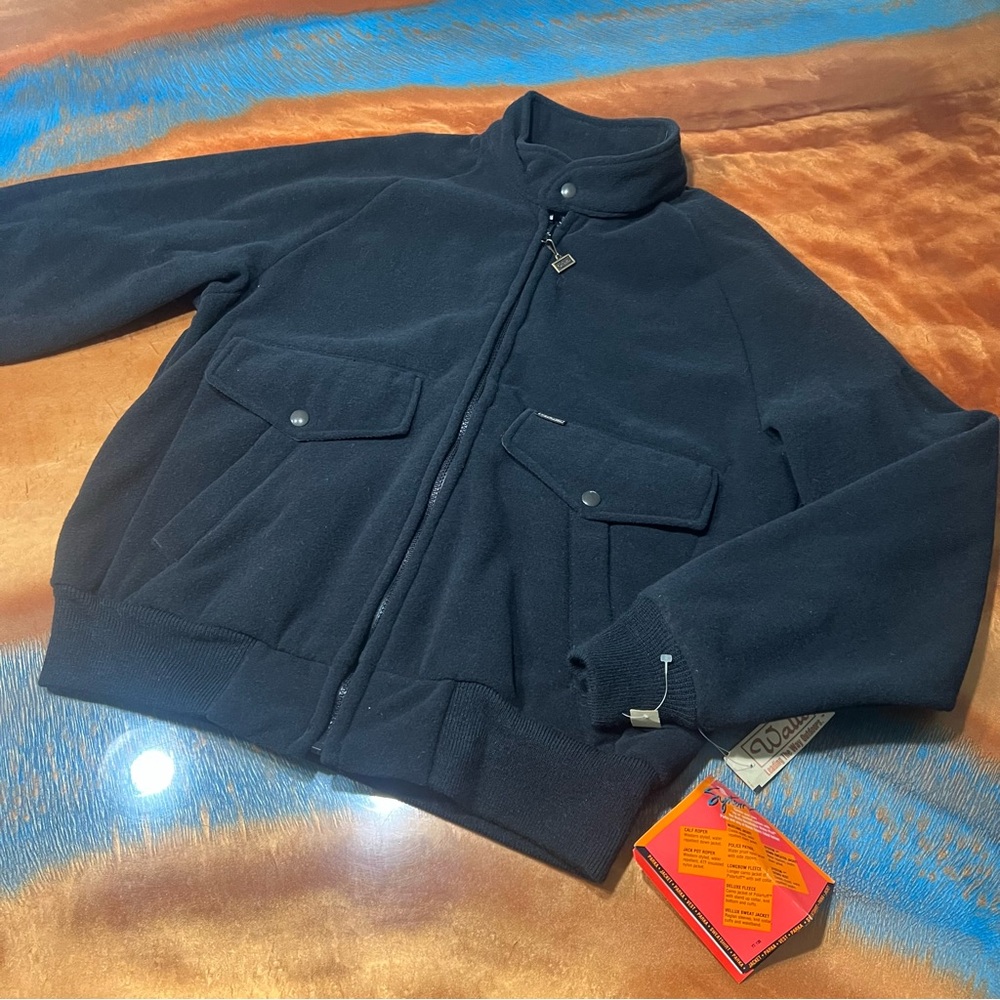 Vintage Walls System Black Bomber Jacket USA New NOS heavyweight fleece Med